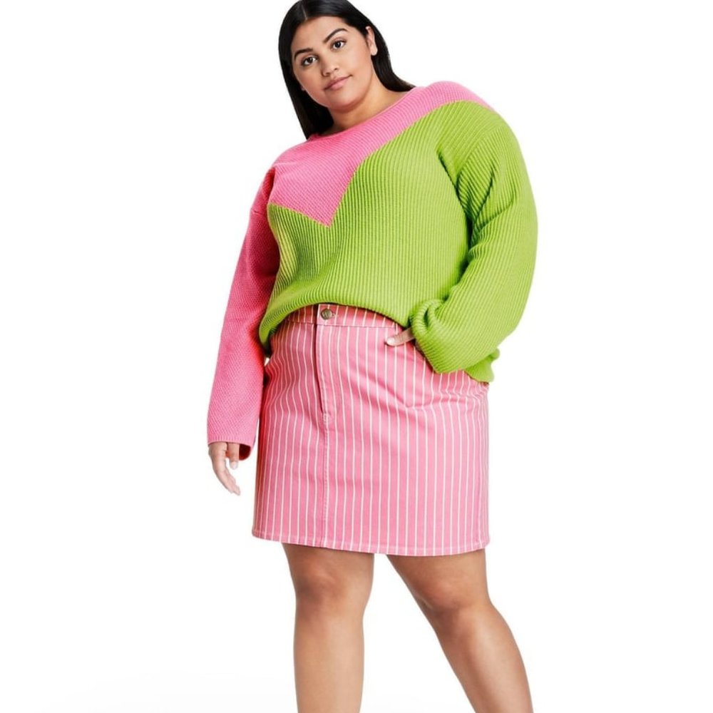Victor Glemaud x Target Pink and White Striped Denim Mini-skirt